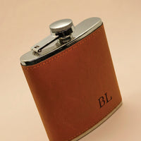 Engravd Brown Leatherette Hip Flask - Personalised Initials | Engravd Co | Personalised Jewellery | Bracelets, Necklaces, Cufflinks, Hip Flasks