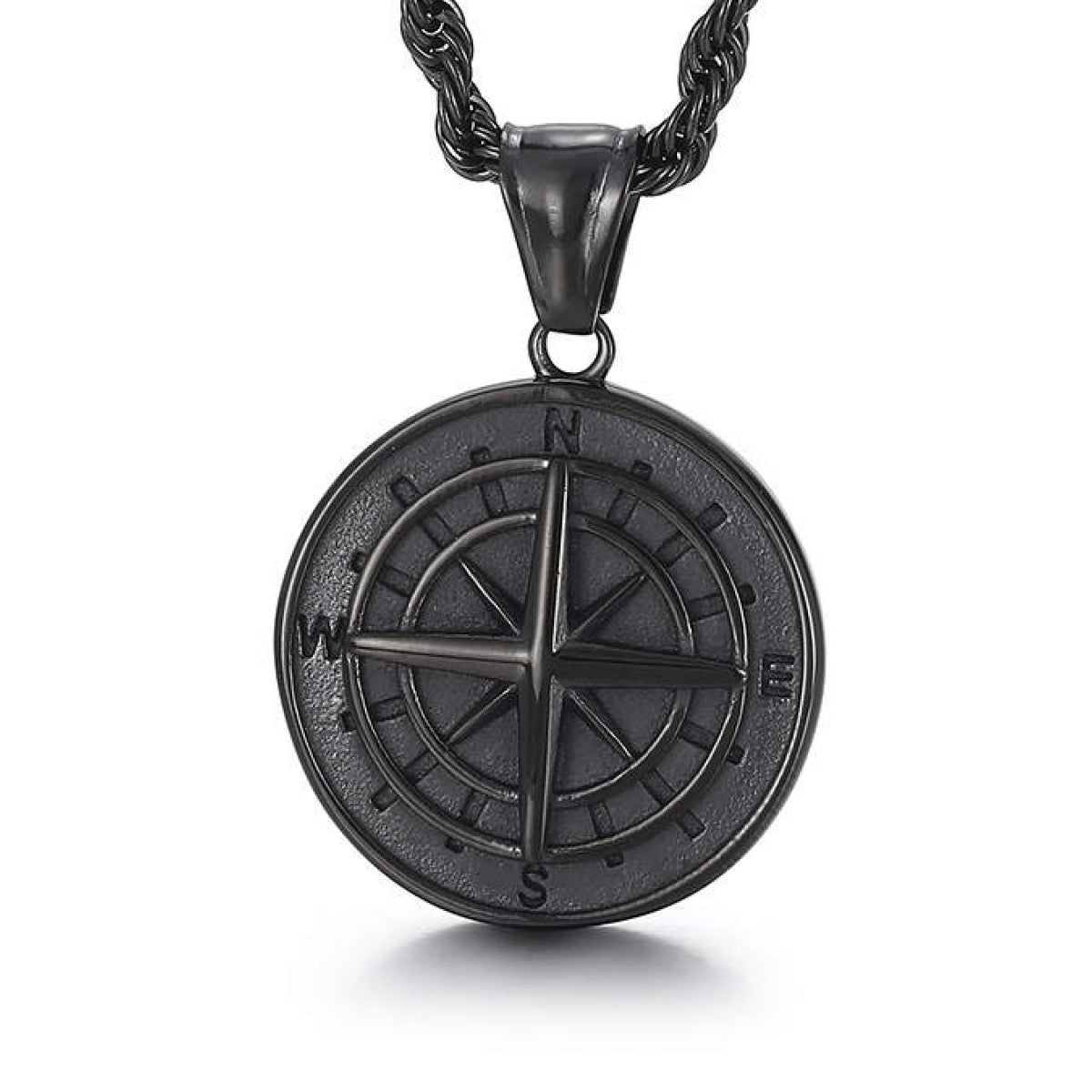 Black Engravd Compass Necklace - Main Image