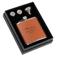 Engravd Hip Flask and Cuff Link Set - Name/Title/Date
