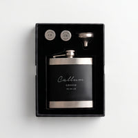 Engravd Hip Flask and Cuff Link Set - Name/Title/Date