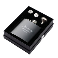 Engravd Hip Flask and Cuff Link Set - Name/Title/Date