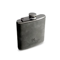 Engravd Grey Leatherette Hip Flask - Personalised Initials and Title | Engravd Co | Personalised Jewellery | Bracelets, Necklaces, Cufflinks, Hip Flasks
