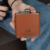 Engravd Brown Leatherette Hip Flask - Personalised Initials and Title | Engravd Co | Personalised Jewellery | Bracelets, Necklaces, Cufflinks, Hip Flasks