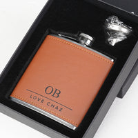 Engravd Brown Leatherette Hip Flask - Personalised Initials and Title | Engravd Co | Personalised Jewellery | Bracelets, Necklaces, Cufflinks, Hip Flasks