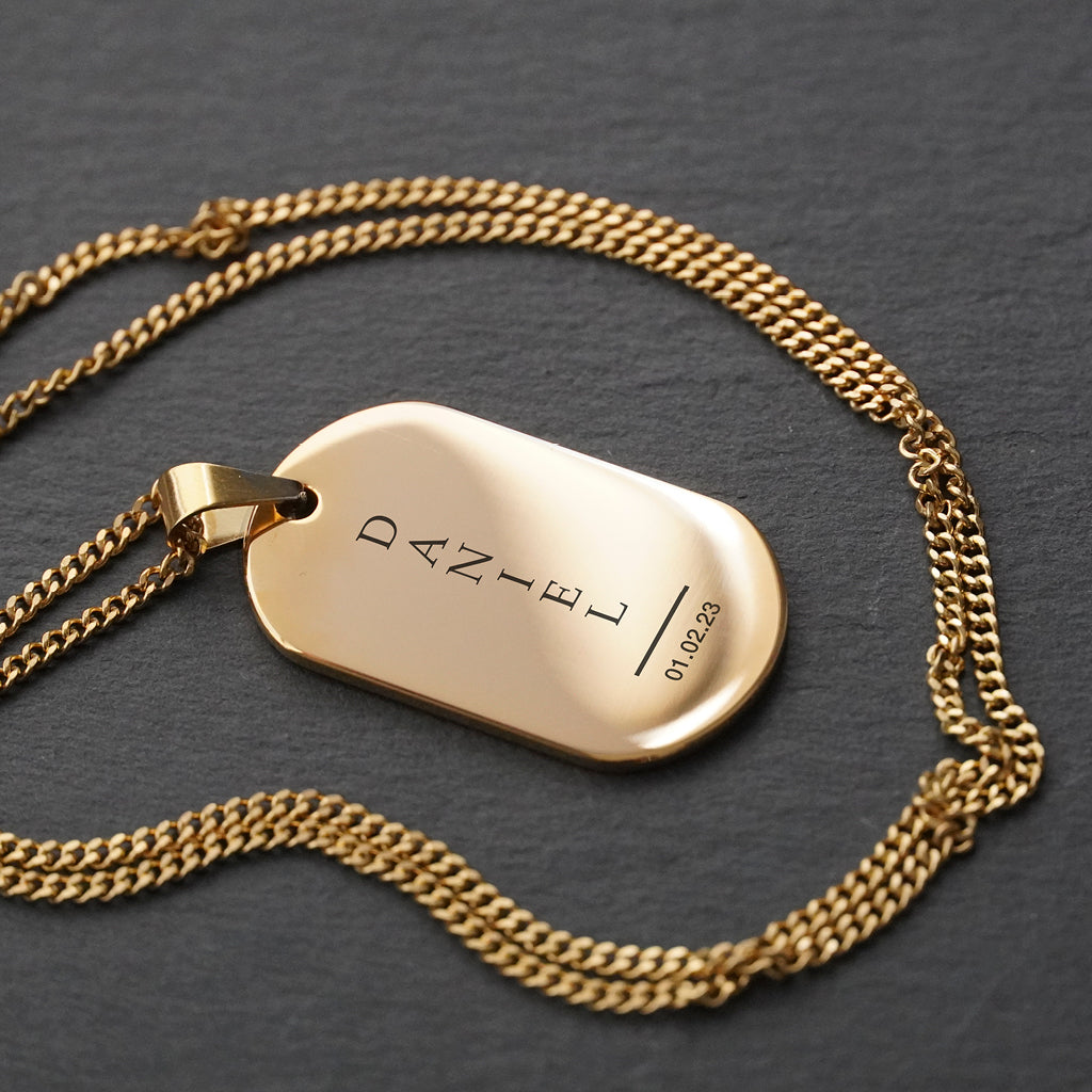 Dog tag store initial pendant