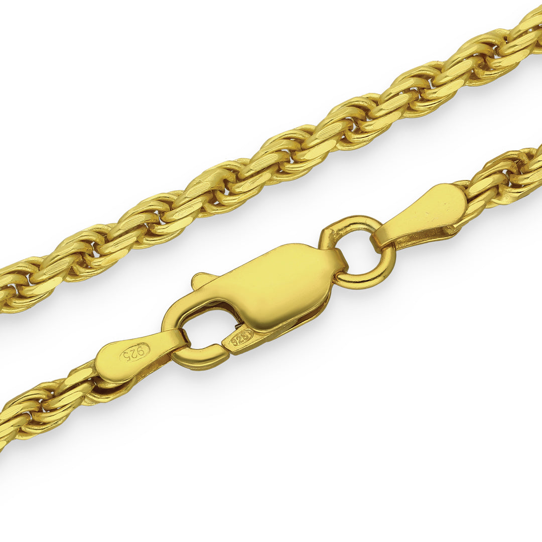925 Sterling Gold Rope Chain - 3mm | Engravd Co | Personalised Jewellery | Bracelets, Necklaces, Cufflinks, Hip Flasks