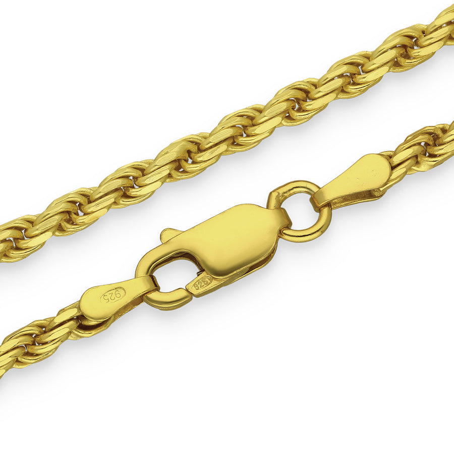 925 Sterling Gold Rope Chain - 3mm | Engravd Co | Personalised Jewellery | Bracelets, Necklaces, Cufflinks, Hip Flasks