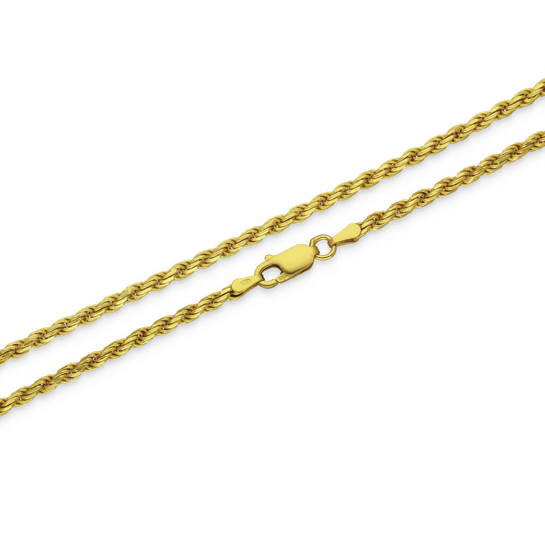 925 Sterling Gold Rope Chain - 3mm | Engravd Co | Personalised Jewellery | Bracelets, Necklaces, Cufflinks, Hip Flasks