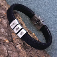 Personalised Black Leather Bracelet