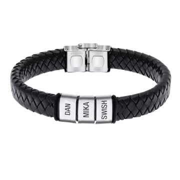 Personalised Black Leather Bracelet