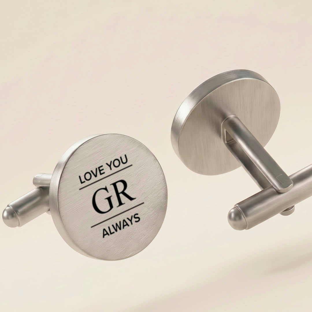 Engravd Round Custom Cuff link set: Design 5 | Engravd Co | Personalised Jewellery | Bracelets, Necklaces, Cufflinks, Hip Flasks