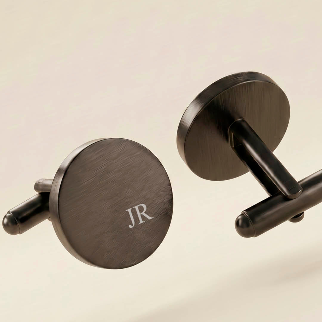 Engravd Round Custom Cuff link set: Design 3 | Engravd Co | Personalised Jewellery | Bracelets, Necklaces, Cufflinks, Hip Flasks