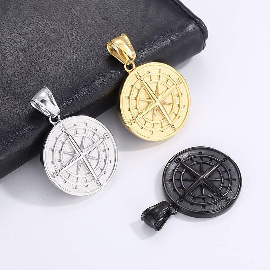Gold Engravd Compass Necklace - Main Image