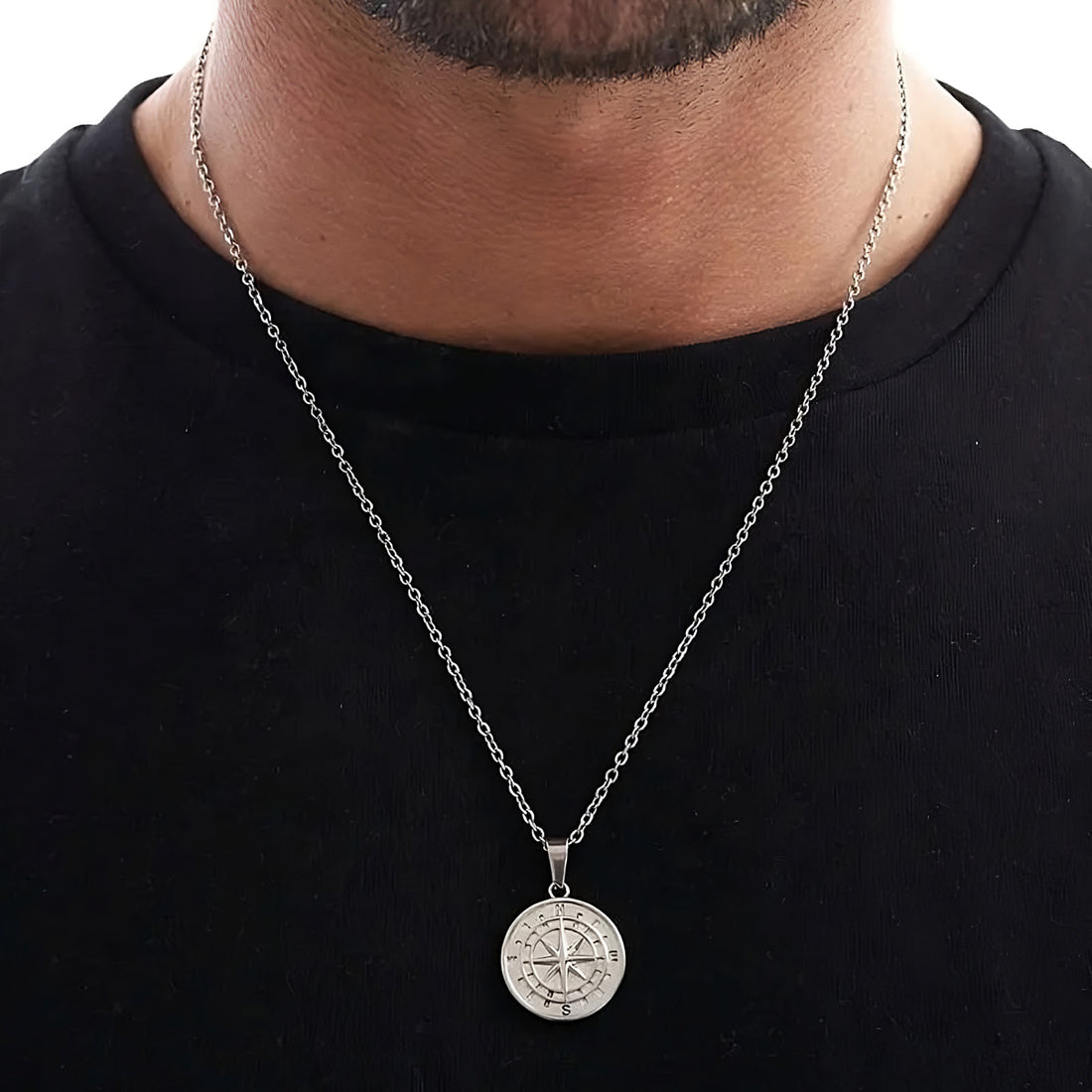 Silver Engravable Compass Silver Engravd Compass Necklace