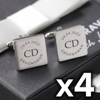 4 x Engravd Square Custom Cuff links : Groomsman sets
