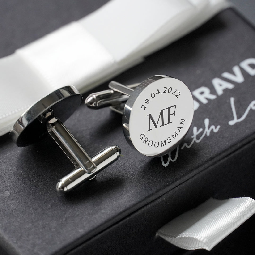 Engravd Round Custom Cuff link set: Design 1 | Engravd Co | Personalised Jewellery | Bracelets, Necklaces, Cufflinks, Hip Flasks