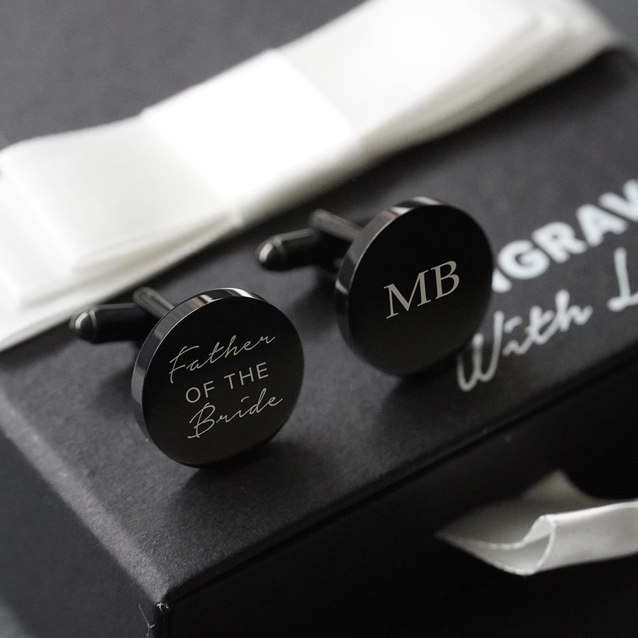 Engravd Round Custom Cuff link set: Title - Initials | Engravd Co | Personalised Jewellery | Bracelets, Necklaces, Cufflinks, Hip Flasks