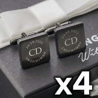 4 x Engravd Square Custom Cuff links : Groomsman sets