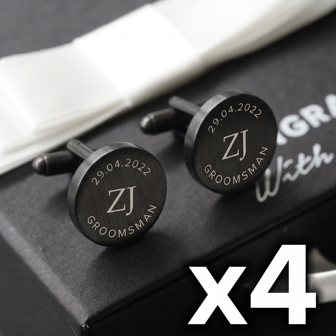 4 x Engravd Square Custom Cuff links : Groomsman sets