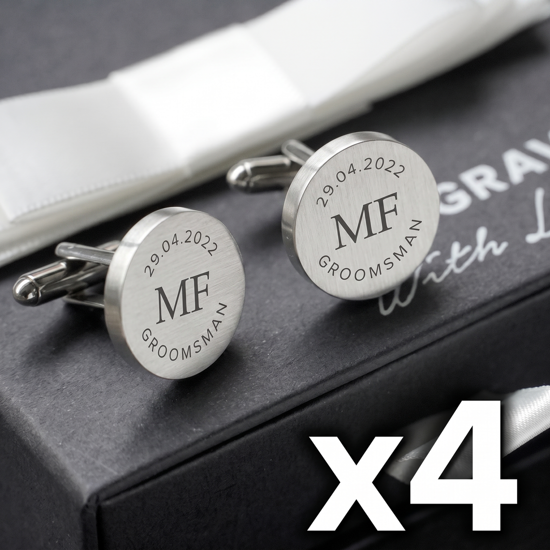 4 x Engravd Square Custom Cuff links : Groomsman sets