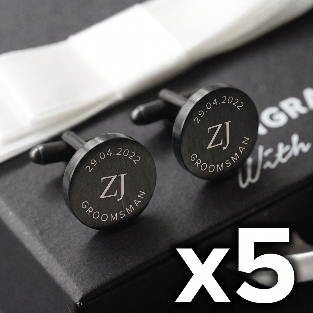 5 x Engravd Custom Cuff links : Groomsman sets