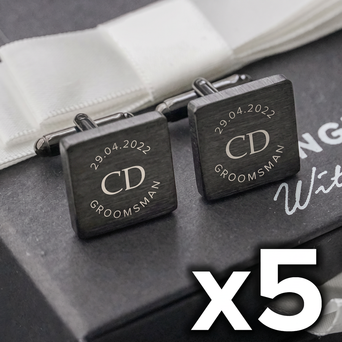 5 x Engravd Custom Cuff links : Groomsman sets