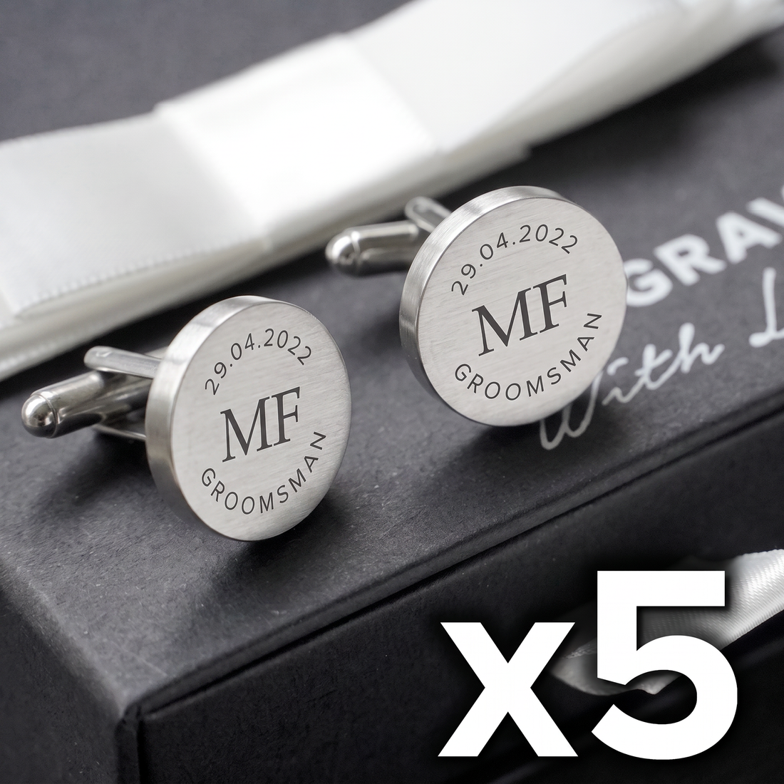 5 x Engravd Custom Cuff links : Groomsman sets