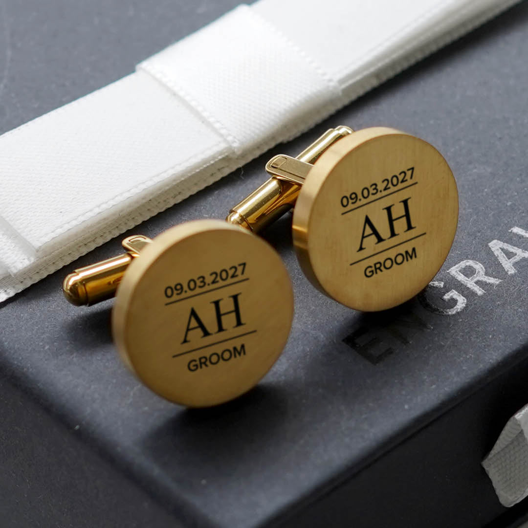Engravd Round Custom Cuff link set: Design 5 | Engravd Co | Personalised Jewellery | Bracelets, Necklaces, Cufflinks, Hip Flasks