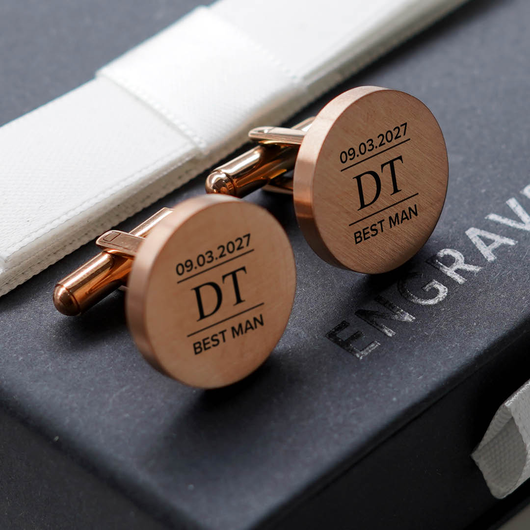Engravd Round Custom Cuff link set: Design 5 | Engravd Co | Personalised Jewellery | Bracelets, Necklaces, Cufflinks, Hip Flasks