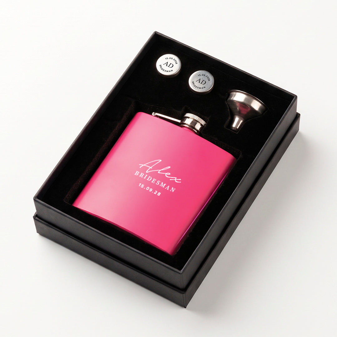 Engravd Hip Flask and Cuff Link Set - Name/Title/Date