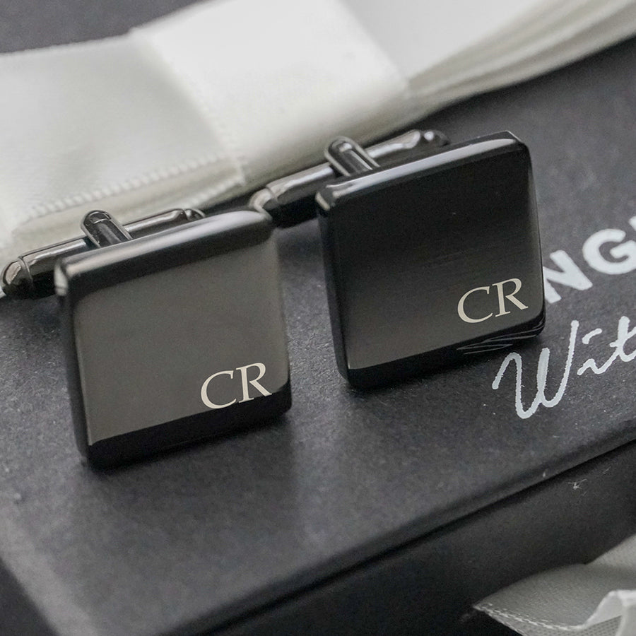 Premium Matte Black Hip Flask and Cuff Link set Giftbox | Engravd Co | Personalised Jewellery | Bracelets, Necklaces, Cufflinks, Hip Flasks
