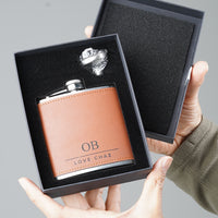 Engravd Brown Leatherette Hip Flask - Personalised Initials and Title | Engravd Co | Personalised Jewellery | Bracelets, Necklaces, Cufflinks, Hip Flasks
