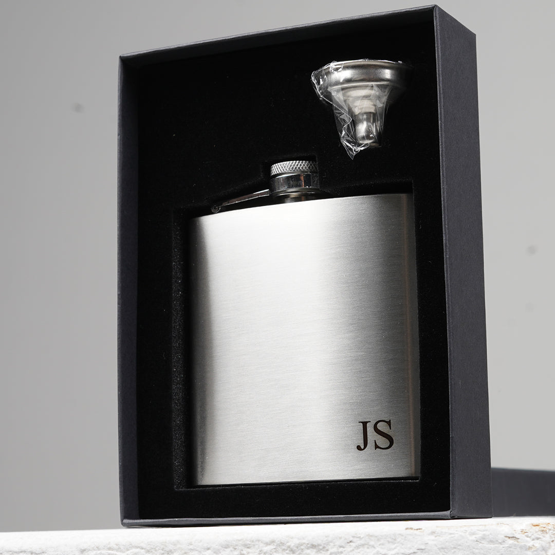 Engravd Stainless Steel Hip Flask - Personalised Initials and Title
