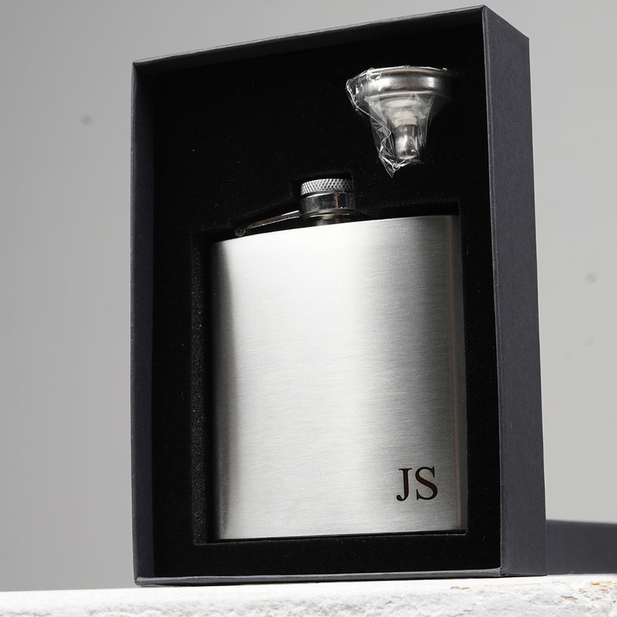 Engravd Stainless Steel Hip Flask - Personalised Initials and Title