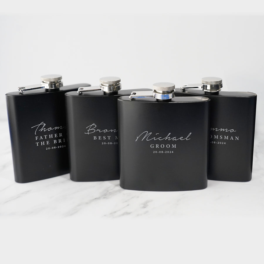 Engravd Matte Black Hip Flask - Name/Title/Date | Engravd Co | Personalised Jewellery | Bracelets, Necklaces, Cufflinks, Hip Flasks