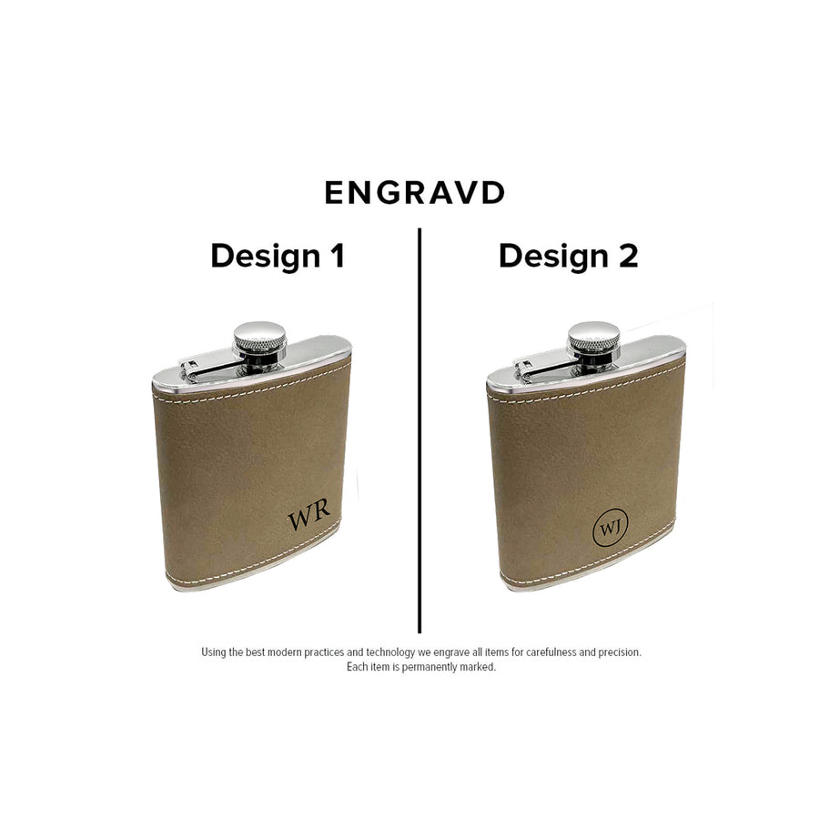 Engravd Light Brown Leatherette Hip Flask | Engravd Co | Personalised Jewellery | Bracelets, Necklaces, Cufflinks, Hip Flasks