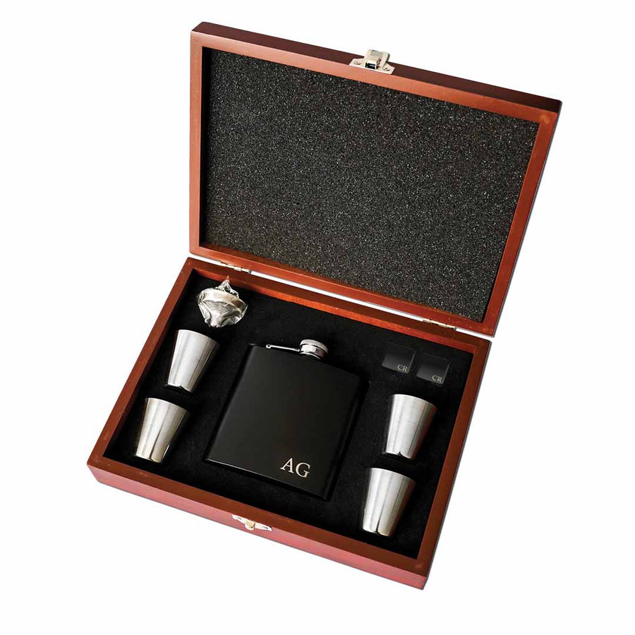 Premium Matte Black Hip Flask and Cuff Link set Giftbox | Engravd Co | Personalised Jewellery | Bracelets, Necklaces, Cufflinks, Hip Flasks