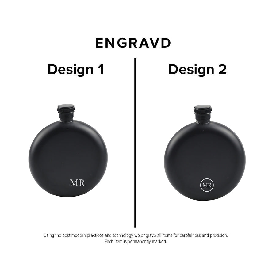 Engravd Matte Black Round Hip Flask - Personalised Initials | Engravd Co | Personalised Jewellery | Bracelets, Necklaces, Cufflinks, Hip Flasks