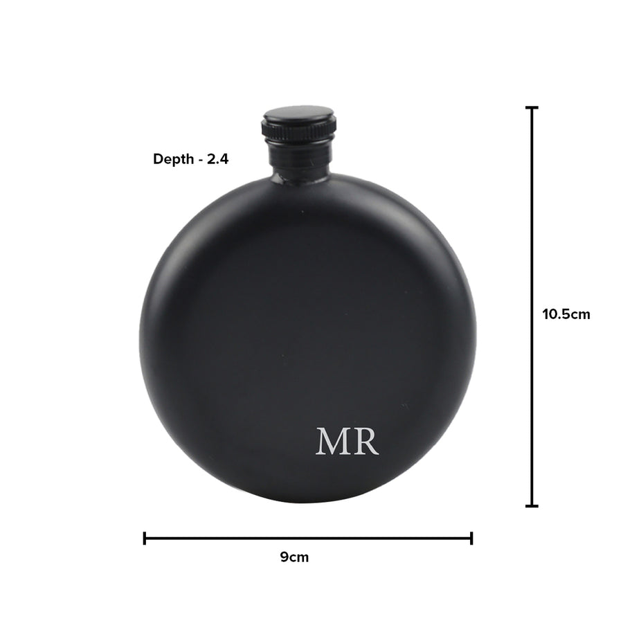 Engravd Matte Black Round Hip Flask - Personalised Initials | Engravd Co | Personalised Jewellery | Bracelets, Necklaces, Cufflinks, Hip Flasks