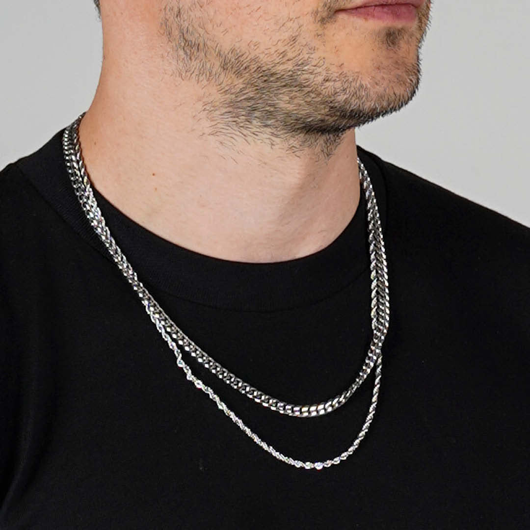 Same Length Chain Stack Silver Cuban Link + Rope Chain Stack – Engravd