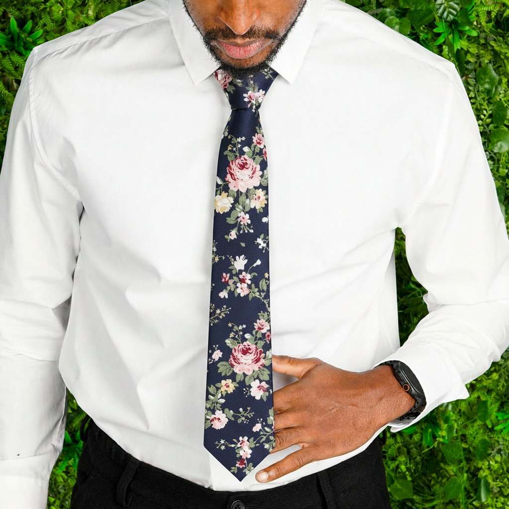 Navy Bloom Tie | Engravd Co | Personalised Jewellery | Bracelets, Necklaces, Cufflinks, Hip Flasks