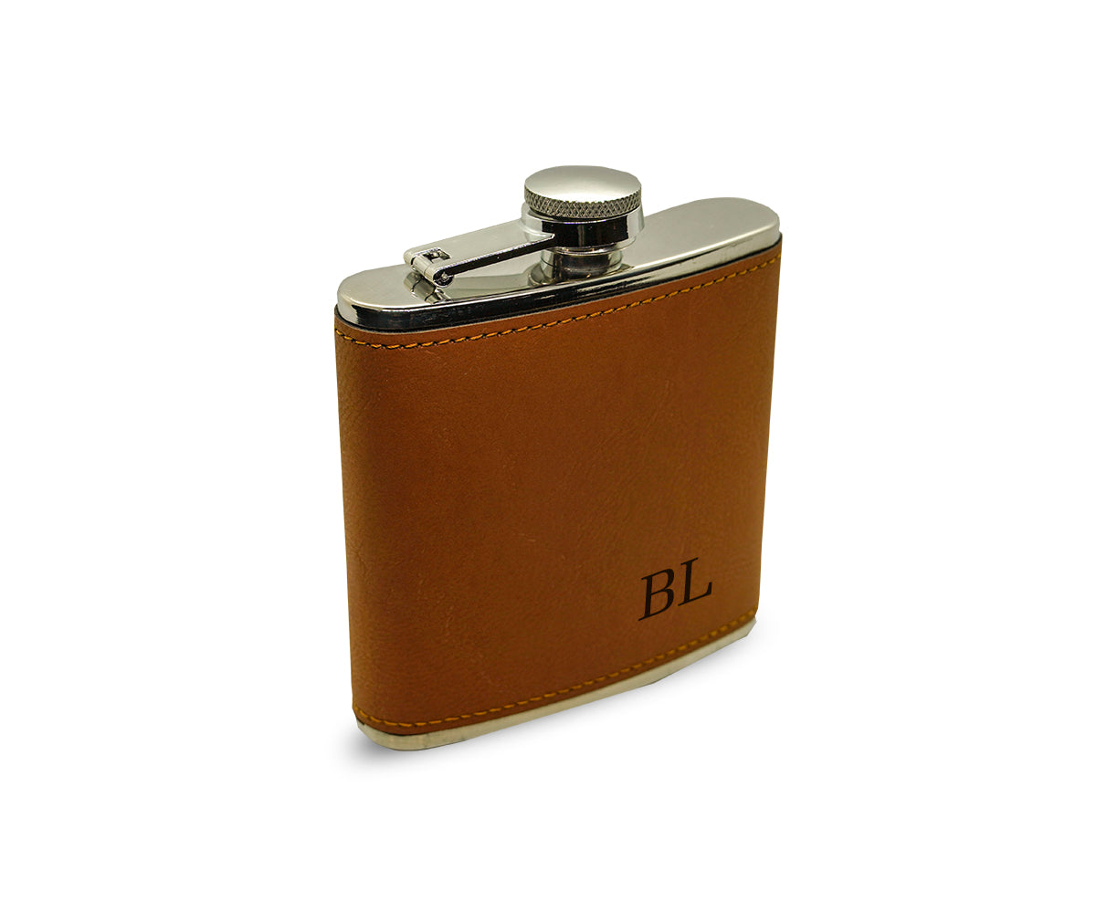 Engravd Brown Leatherette Hip Flask - Personalised Initials