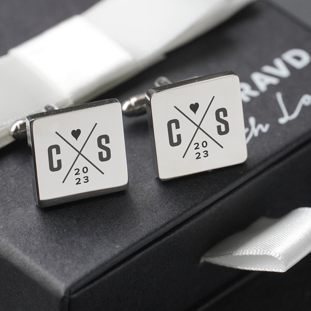 Engravd Square Custom Cuff link set: Design 4 | Engravd Co | Personalised Jewellery | Bracelets, Necklaces, Cufflinks, Hip Flasks