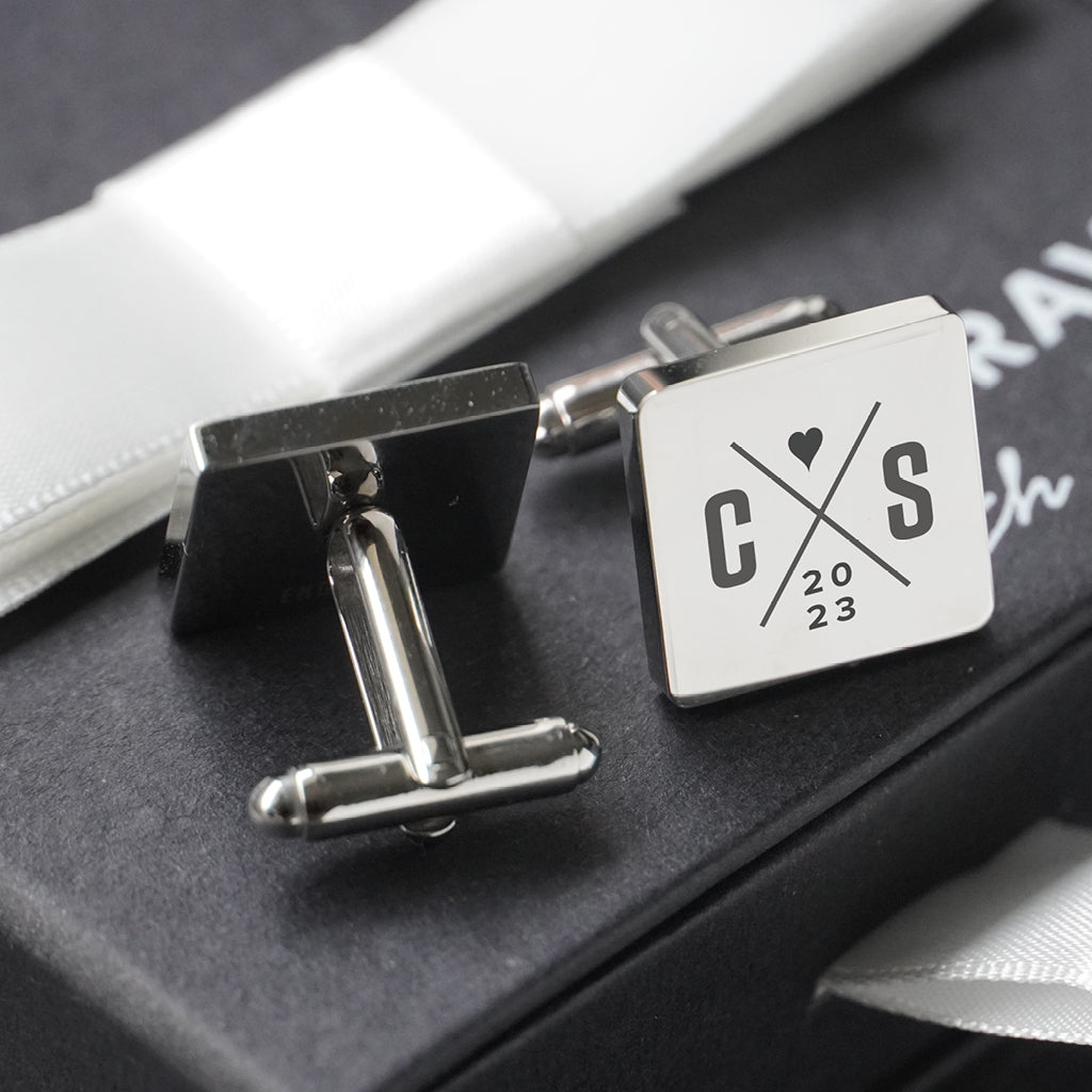 Engravd Square Custom Cuff link set: Design 4 | Engravd Co | Personalised Jewellery | Bracelets, Necklaces, Cufflinks, Hip Flasks