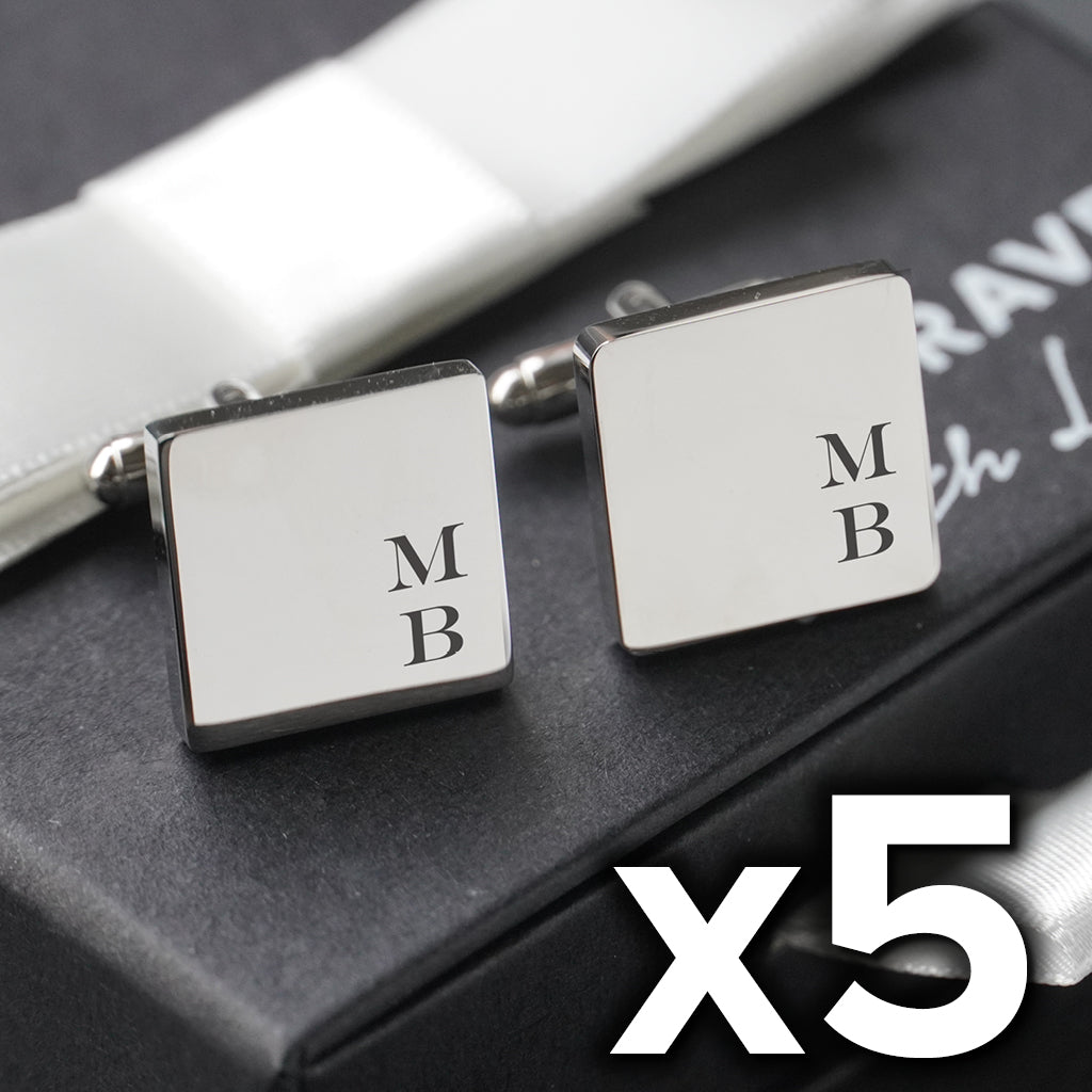 5 x Engravd Square Custom Cuff links : Initial sets