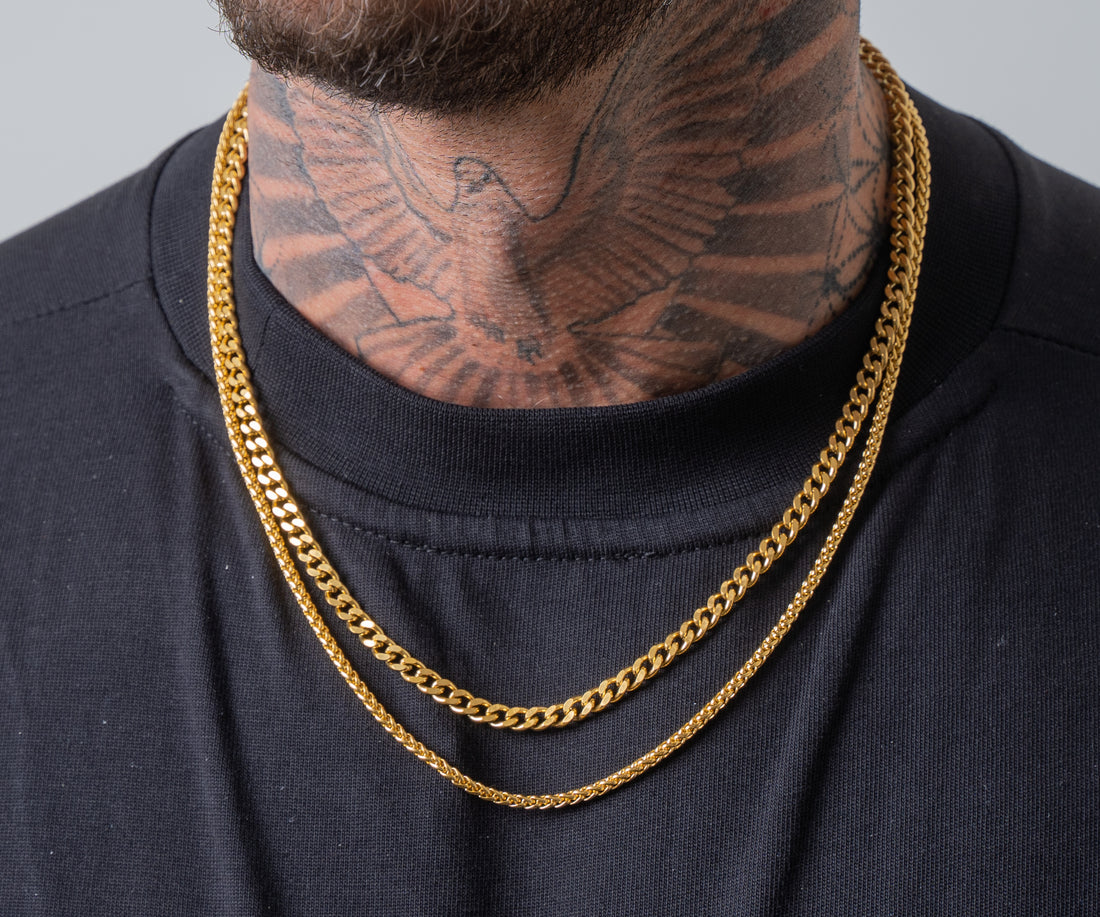 Gold Cuban Link + Rope Chain Stack | Engravd Co | Personalised Jewellery | Bracelets, Necklaces, Cufflinks, Hip Flasks