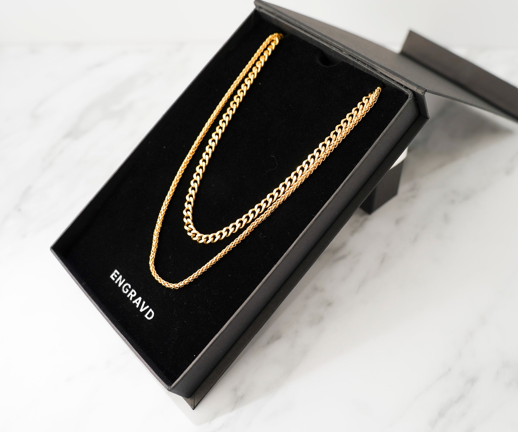 Gold Cuban Link + Rope Chain Stack – Engravd