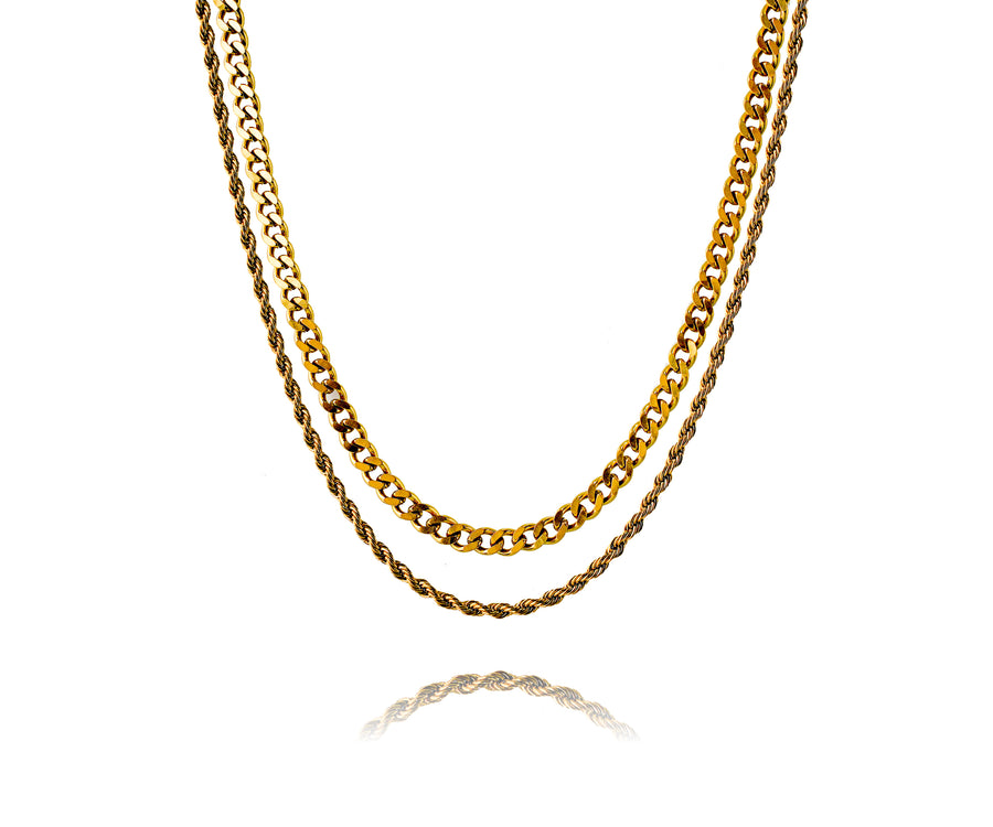Cuban Gold Ropes Gold Cuban Link + Rope Chain Stack – Engravd